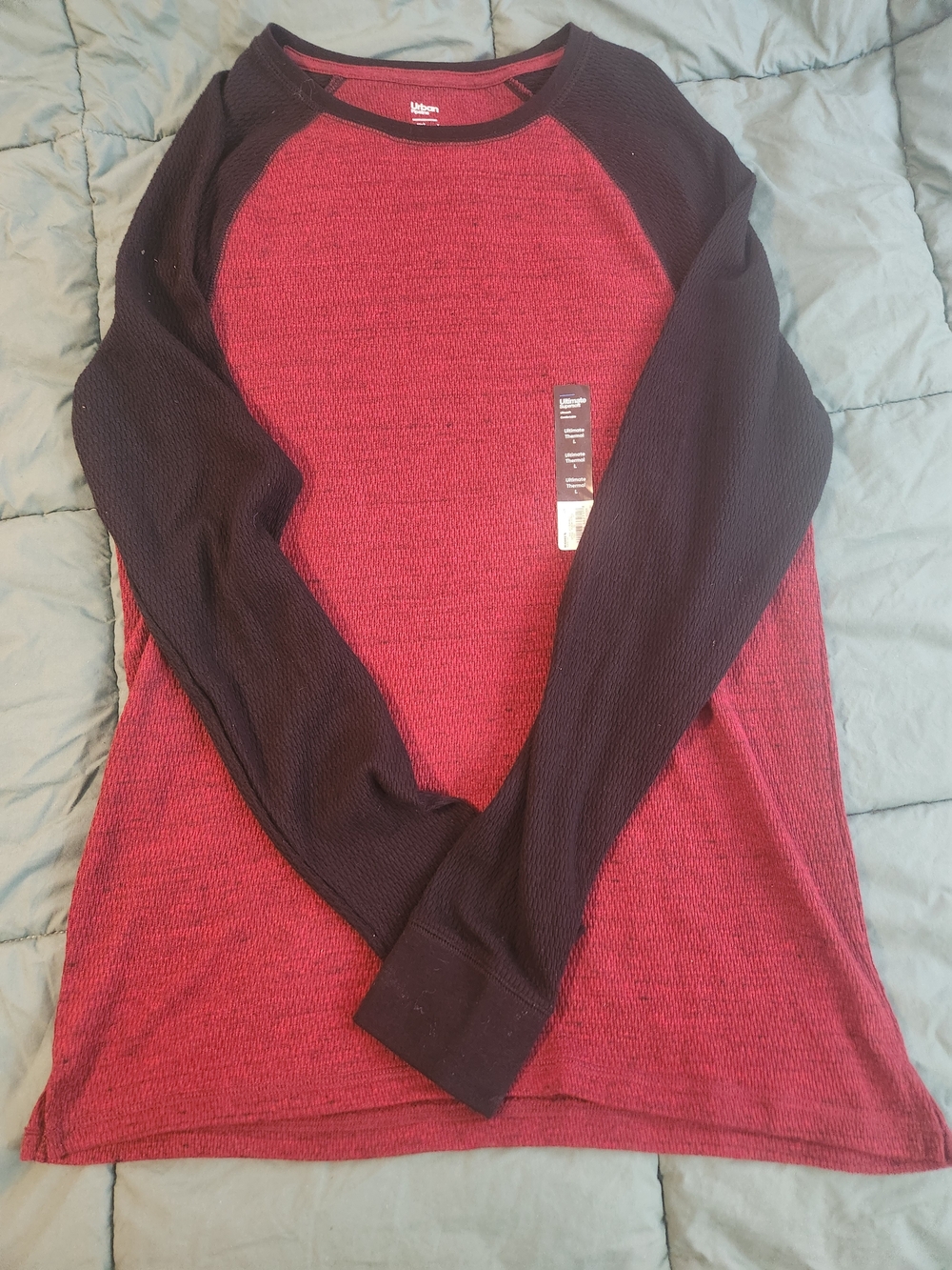 urban pipeline Red Body with Black Raglan Sleeve Crew Sweater